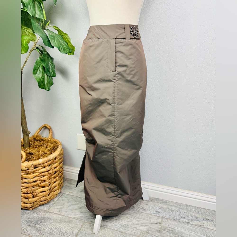 Authentic Airfield Acetate Two Tone Brown Gold Maxi Slit Skirt